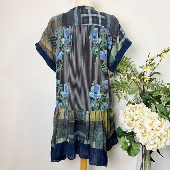 Free People Printed Agnes Dress | Patchwork Floral Boho Mini | Navy Multi | Medi - Picture 7 of 13